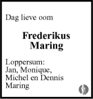 overlijdensadvertentie frederikus maring- 4 in 2008.